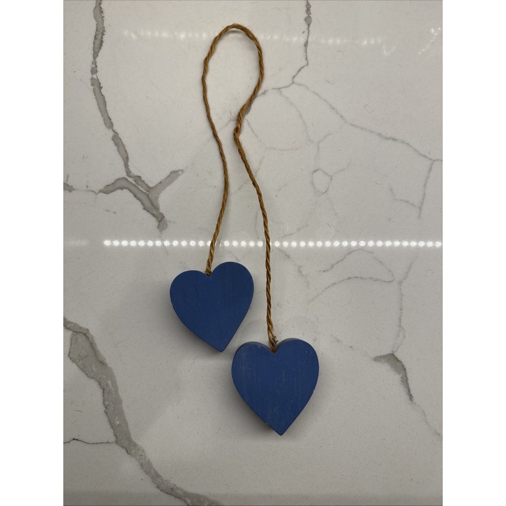 Rustic Farmhouse Hanging Blue Wooden Hearts Ornament Shabby Chic Country Decor